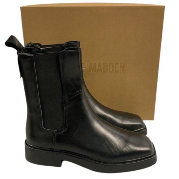 Steve Madden Watson Boots Women’s 9 Black Leather Ankle Booties NWB - Picture 1 of 11